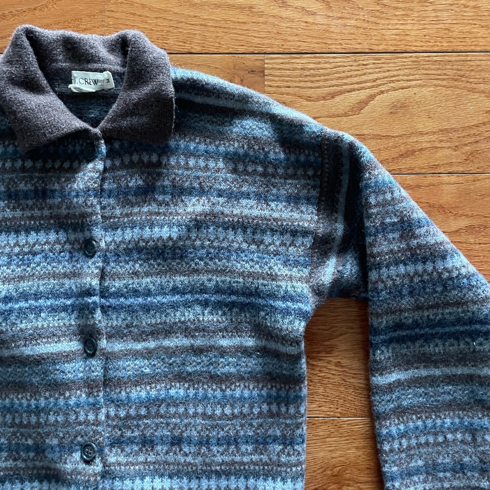 J.Crew Striped Wool Blend Button Fair Isle Front Sweater Jacket – Size M
